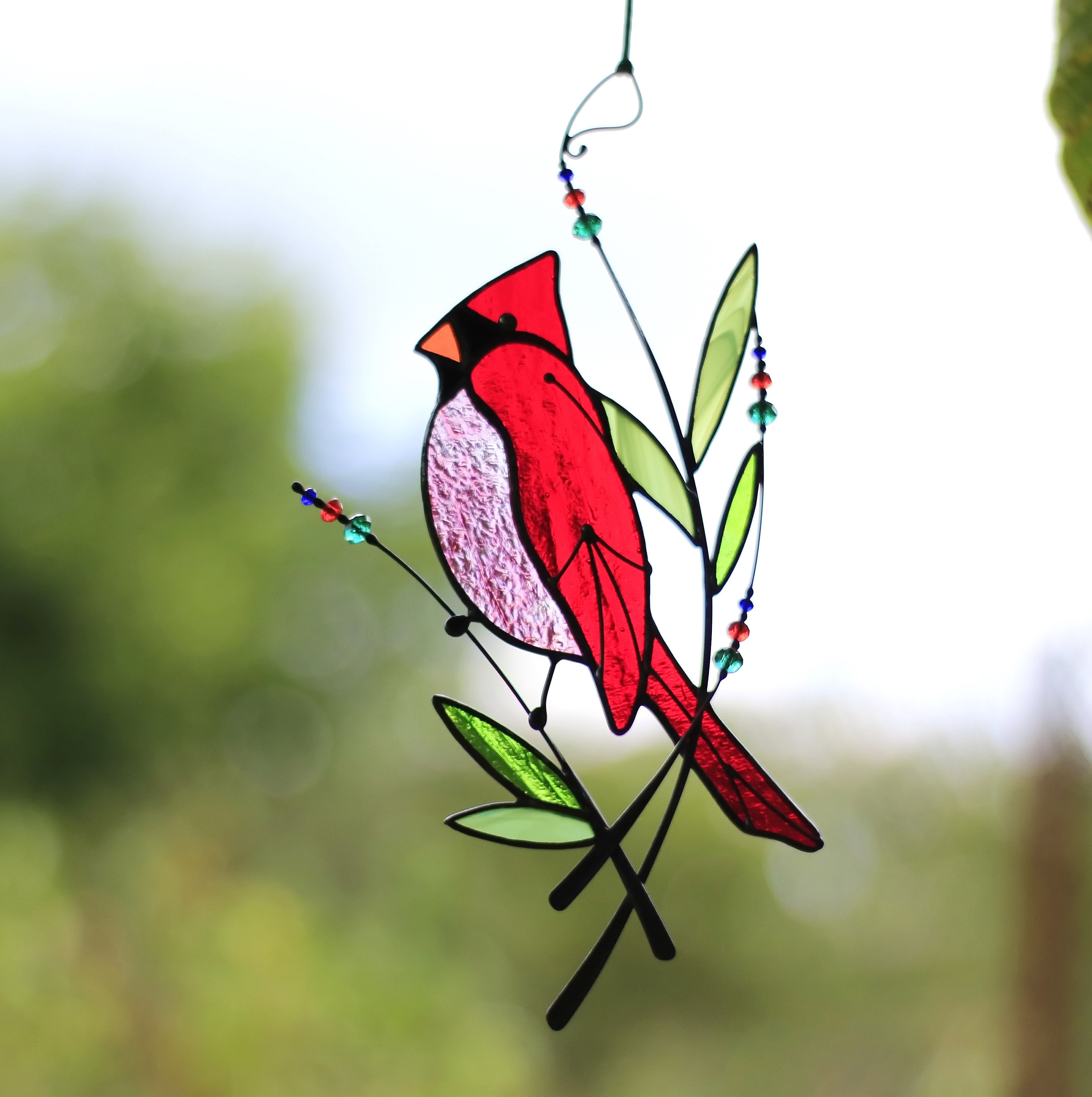 Suncatcher Stained Glass Art Window Hangings Cardinal Bird Etsy
