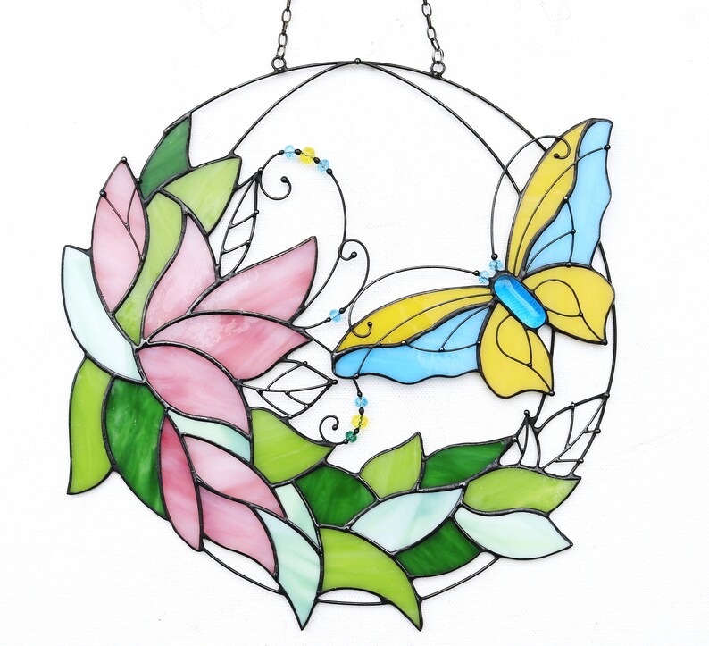 Stained Glass Art Suncatcher Window Panel Butterfly With Etsy