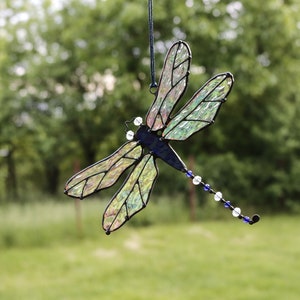 Stained Glass Art Suncatcher Window hangings Dragonfly iridescent glass Gift Home decor image 2