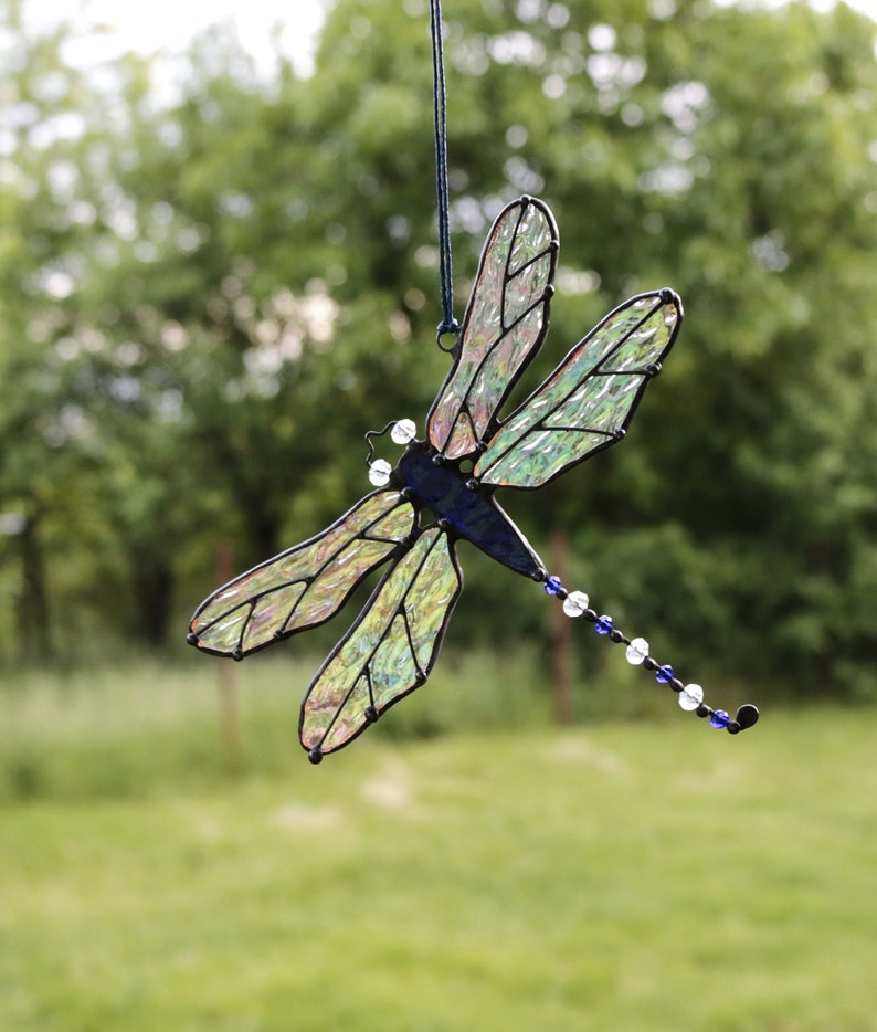 Stained Glass Art Suncatcher Window hangings Dragonfly iridescent glass Gift Home decor image 2