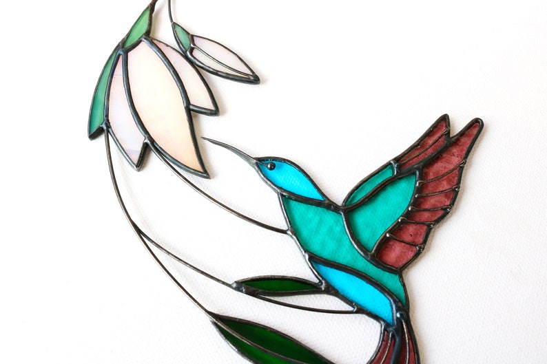 Suncatcher Stained Glass Art Window hangings Hummingbird Bird Home decor Gift image 5