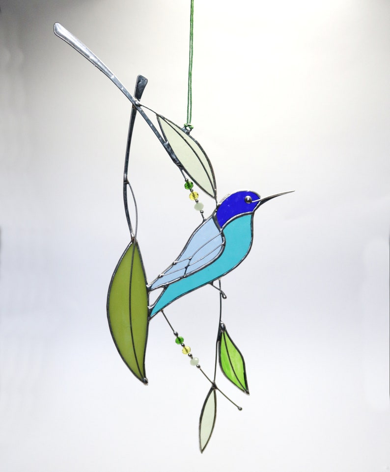 Stained Glass Art Suncatcher Window hangings Hummingbird Bird Home decor Gift image 5