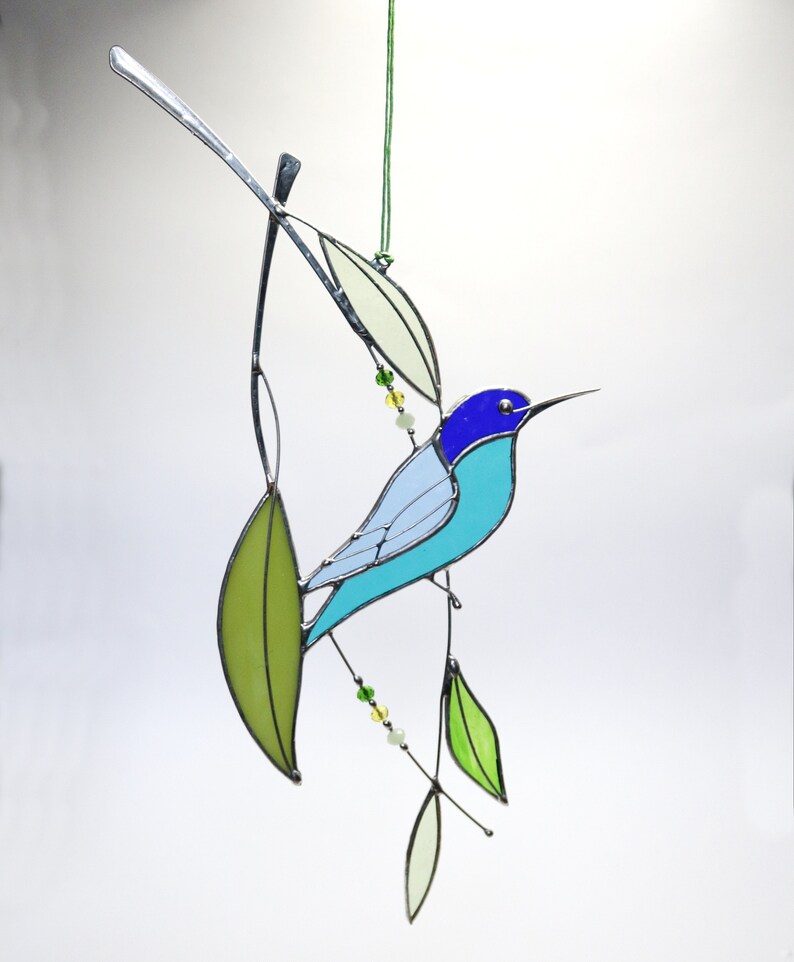 Stained Glass Art Suncatcher Window Hangings Hummingbird Bird Etsy