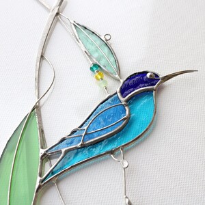 Stained Glass Art Suncatcher Window hangings Hummingbird Bird Home decor Gift image 2