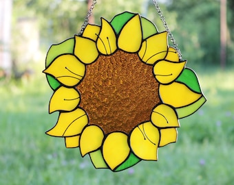 Zonnebloem gebrandschilderd glas Art Suncatcher raamhangers Home decor gepersonaliseerde geschenken