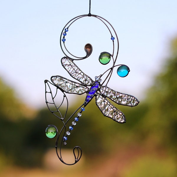 Stained Glass Art Suncatcher Dragonfly Window decoration Tiffany Glass Home decor Gift