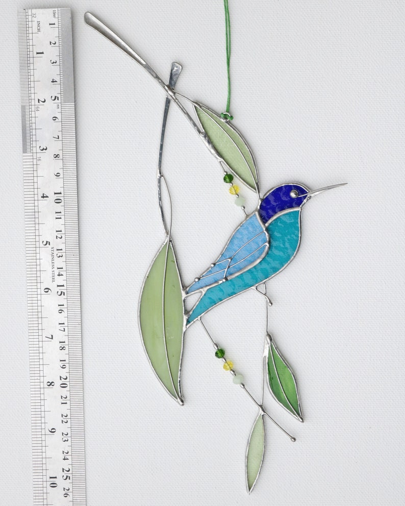 Stained Glass Art Suncatcher Window hangings Hummingbird Bird Home decor Gift image 3