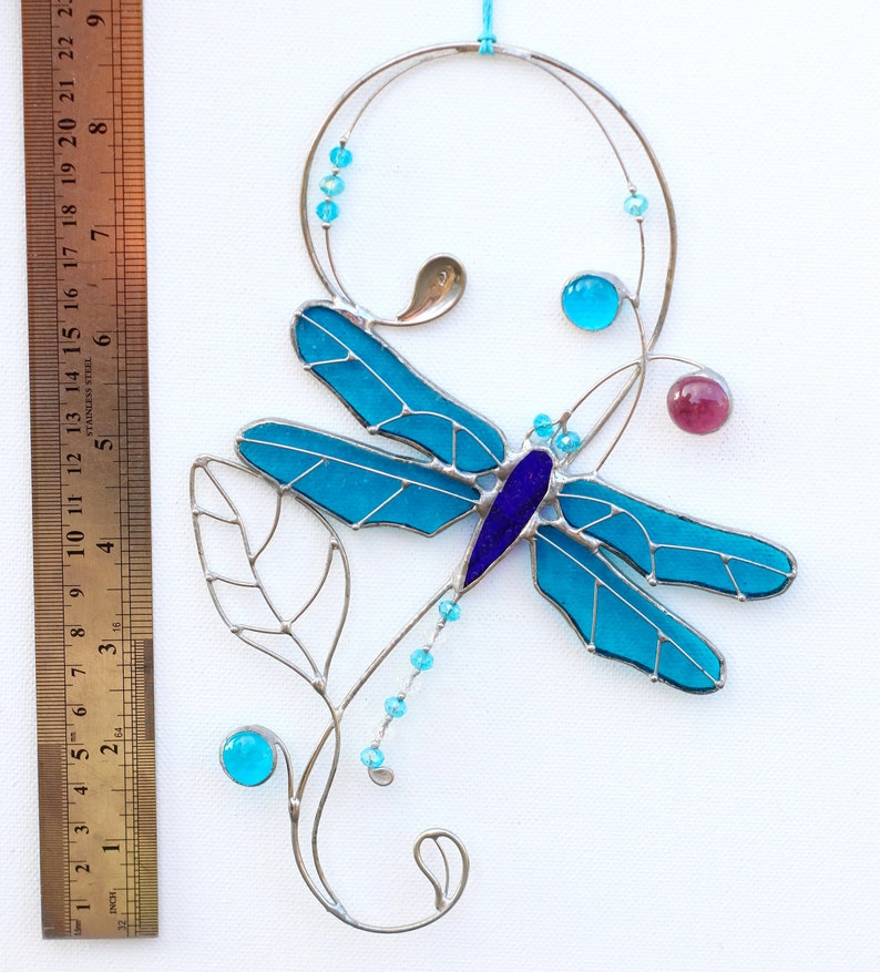 Stained Glass Art Window hangings Suncatcher Dragonfly Home decor Gift Present image 3