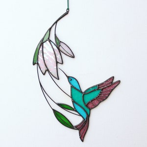 Suncatcher Stained Glass Art Window hangings Hummingbird Bird Home decor Gift image 2