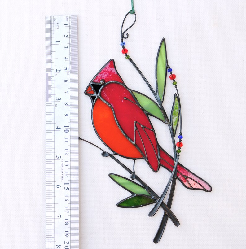 Suncatcher Stained Glass Art Window hangings Cardinal Bird | Etsy