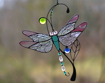 Dragonfly Stained Glass Art Window hangings Suncatcher Home decor Gift Present