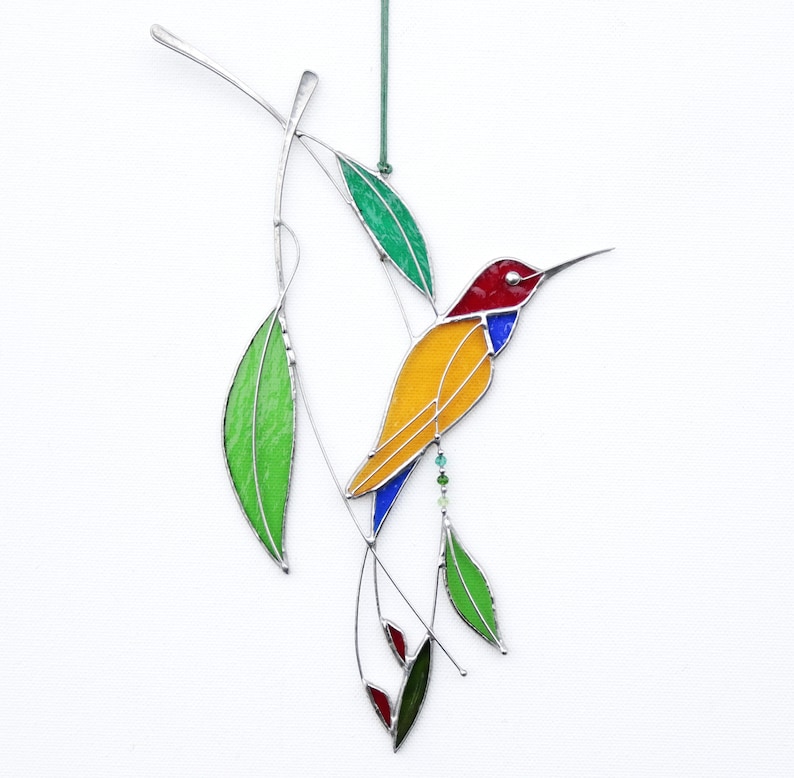 Suncatcher Stained Glass Art Window hangings Hummingbird Bird Home decor Gift image 2