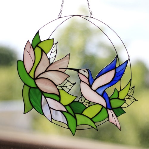 Stained Glass Art Suncatcher Window Panel Bird Hummingbird Etsy