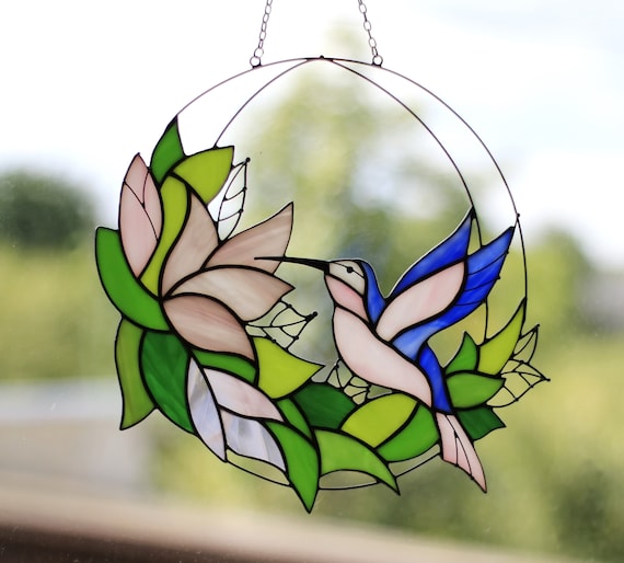 stained glass window hanger bird purple Suncatchers Glass Art