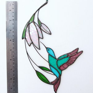 Suncatcher Stained Glass Art Window hangings Hummingbird Bird Home decor Gift image 3