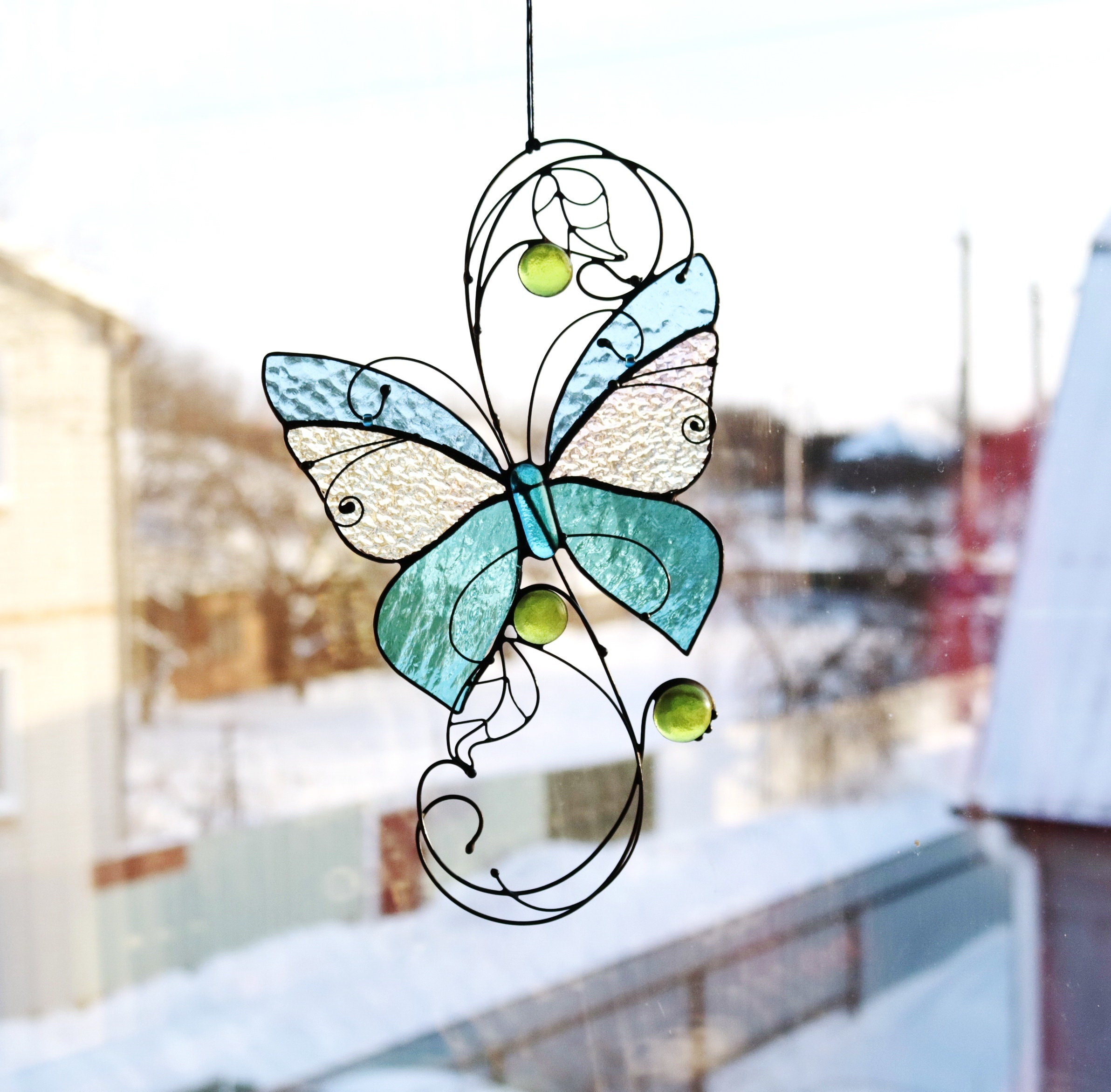 Stained Glass Butterfly Window Hanging, Tiffany style Butterfly