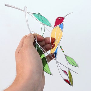 Suncatcher Stained Glass Art Window hangings Hummingbird Bird Home decor Gift image 3