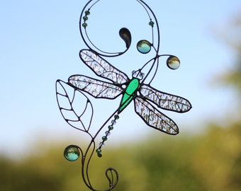 Stained Glass Art Suncatcher Window hangings Dragonfly Tiffany Glass Home decor Gift