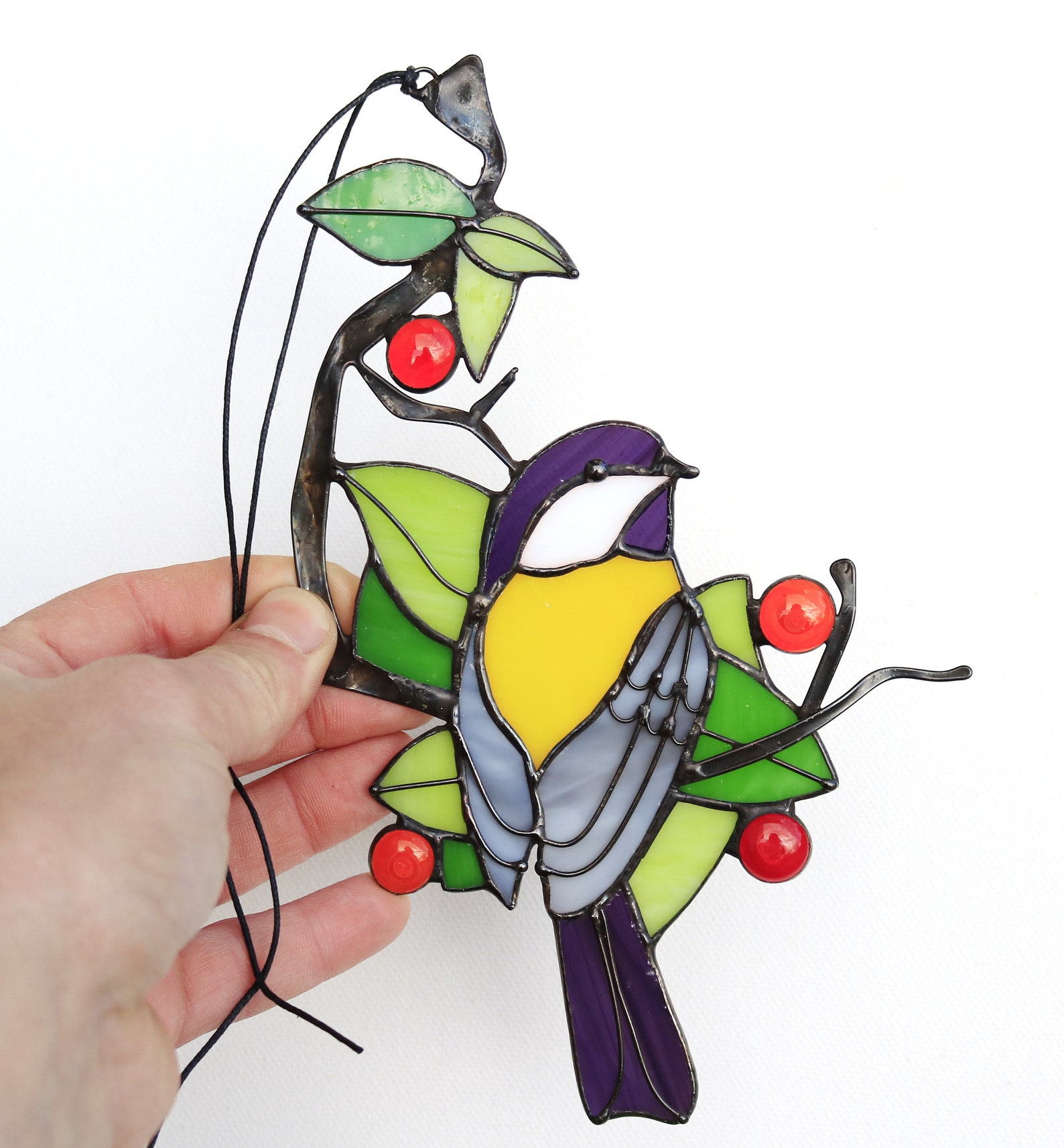 Chickadee Stained Glass Art Suncatcher Window hangings Bird Etsy