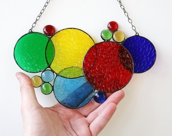 Rainbow Bubbles Suncatcher Stained Glass Art Window hangings Home decor Gift