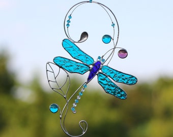 Stained Glass Art Window hangings Suncatcher Dragonfly Home decor Gift Present