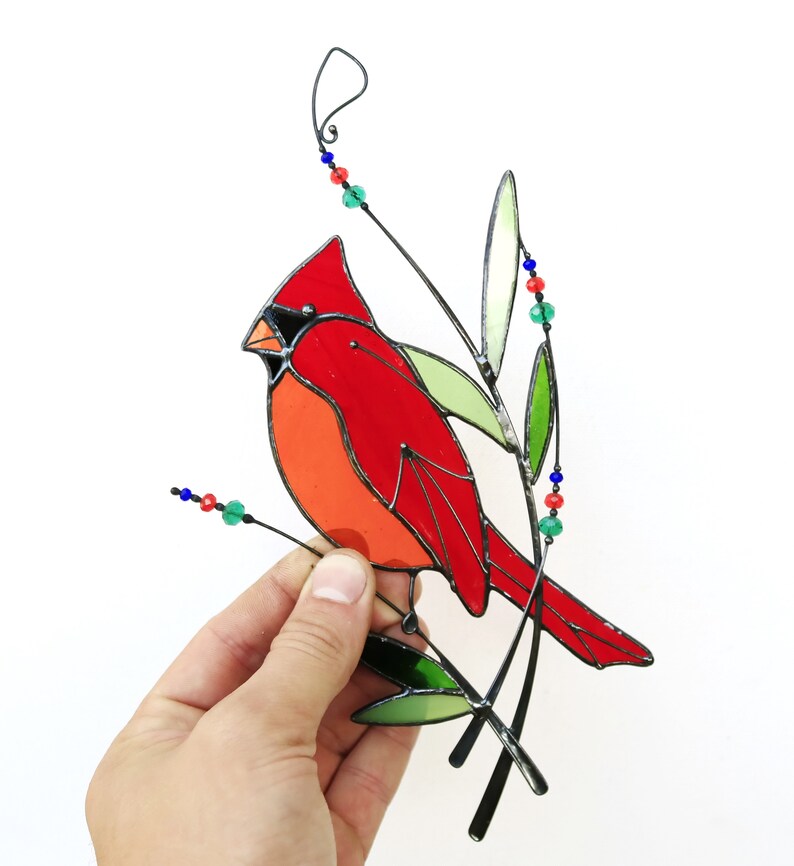 Suncatcher Stained Glass Art Window hangings Cardinal Bird | Etsy