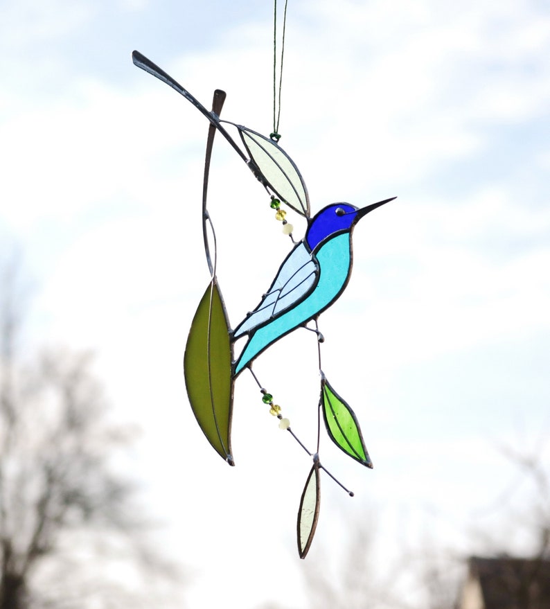 Stained Glass Art Suncatcher Window hangings Hummingbird Bird Home decor Gift image 4