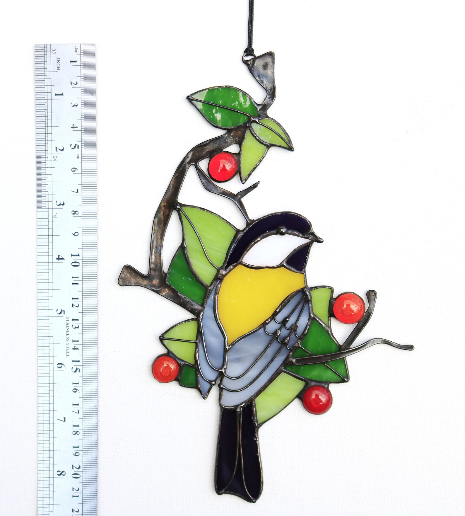 Chickadee Stained Glass Art Suncatcher Window Hangings Bird Etsy