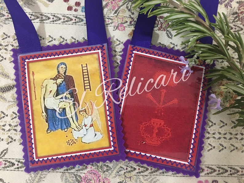 SCAPULAR of Blessing and Protection. Purple Scapular. Scapular for the End Times. Marie Julie Janhenny. Cards, Medals Modelo Grande