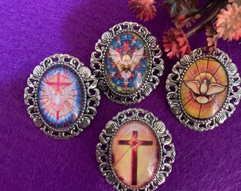 DEVOTIONAL BROOCHES. The Holy Spirit and Cross of the Apostolate.