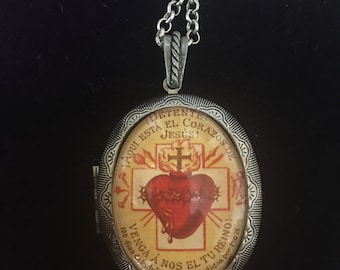 STOP het Hart van Jezus is met mij. Reliekhouder.