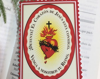 STOP!, The Sacred Heart of Jesus is with me. Laminated Cards.