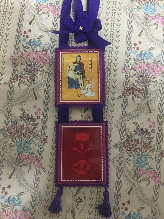 Small Purple Scapular Marie Julie Jahenny Of Benediction And Protection Catholic Necklace Escapulario Morado (Purple Scapular, 2