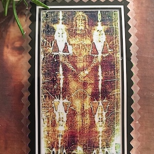 Cartoncino plastificato della Sacra Sindone di Torino.