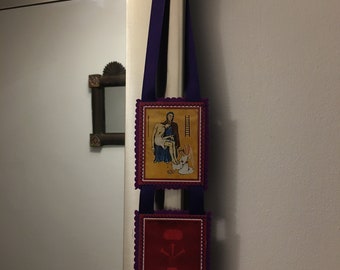 Scapulaire Violet En Laine - Approuvé Par Marie-Julie Jahenny - Image De La Vierge Marie - Pour Porter Ou Exposer à La Maison