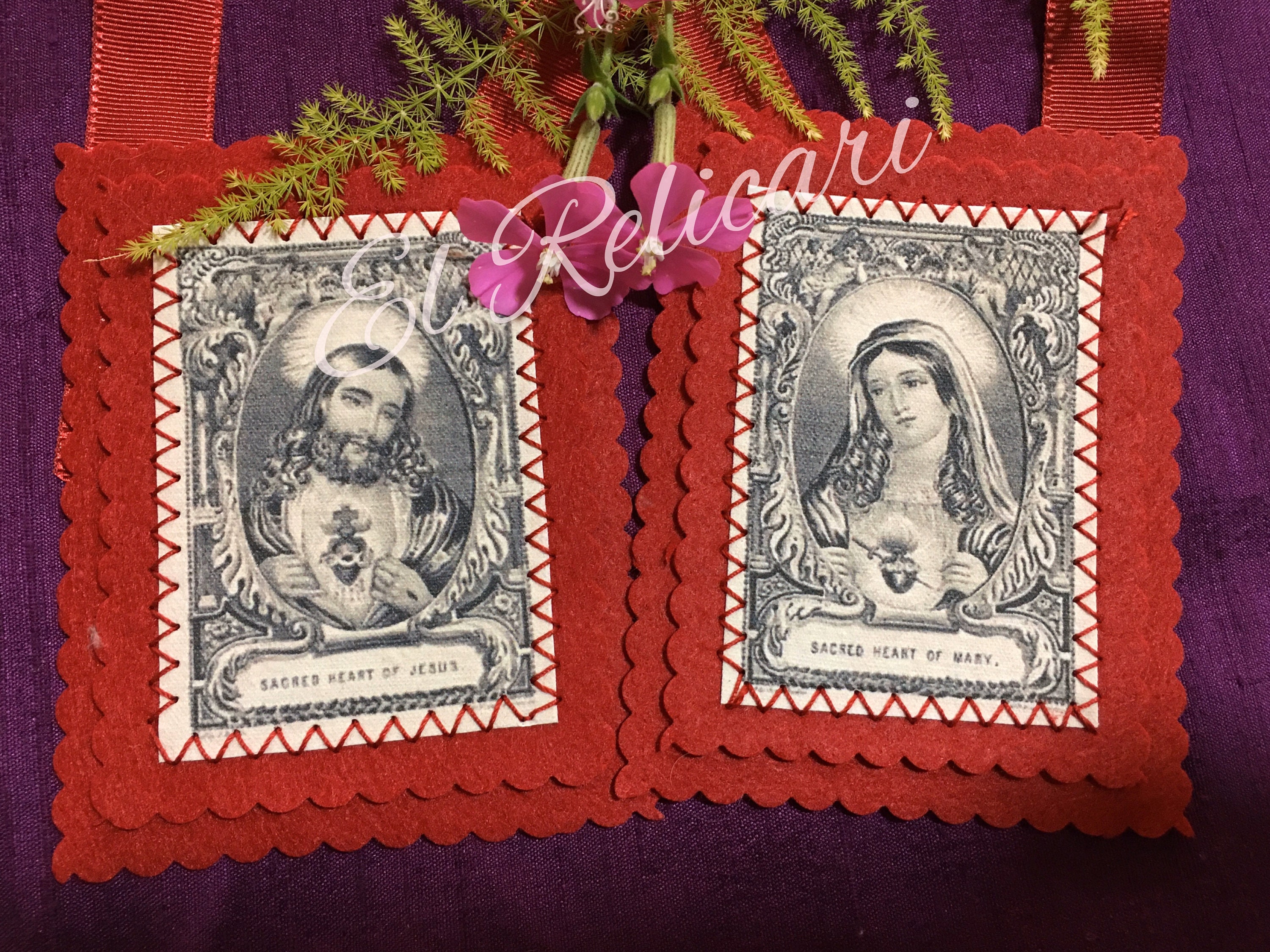 Scapular of the Sacred Hearts of Jesus and Mary.