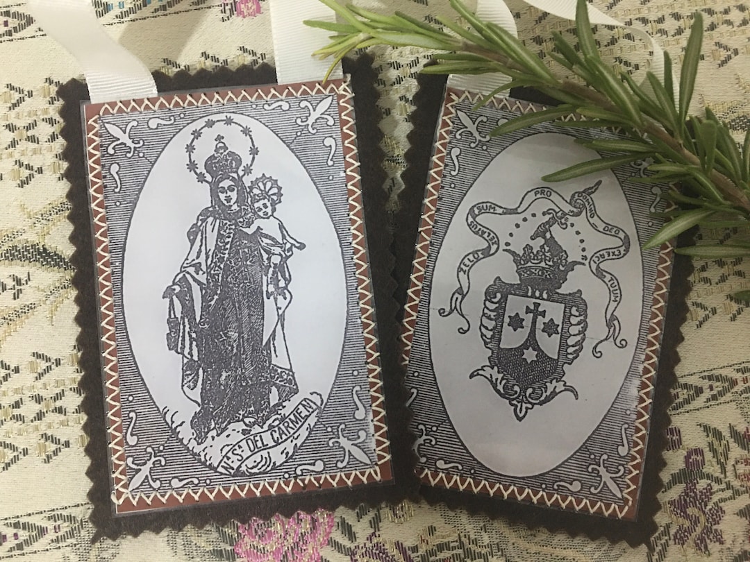 12-Piece Religious Scapular Set – Virgen Del Carmen, Handmade In Mexico