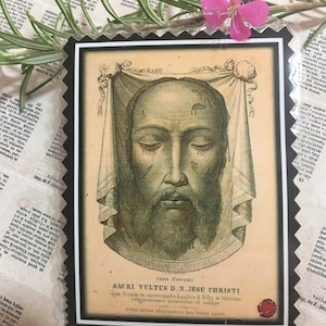 Het ware gelaat van onze Heer Jezus Christus.  Heilig Aangezicht. Heilig Aangezicht. Gelamineerde kaarten.