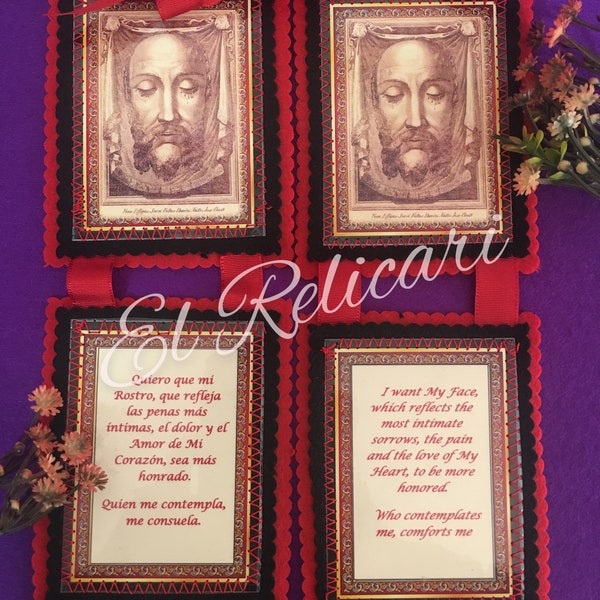 Devotion to the Holy Face. Scapular for the door, blessing for the home. Spanish English.