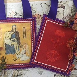 SCAPULAR of Blessing and Protection. Purple Scapular. Scapular for the End Times. Marie Julie Janhenny. Cards, Medals Modelo Lienzo Grande