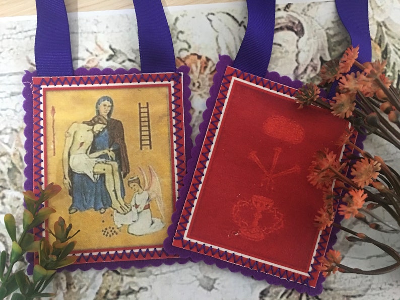 SCAPULAR of Blessing and Protection. Purple Scapular. Scapular for the End Times. Marie Julie Janhenny. Cards, Medals Modelo Lienzo Grande