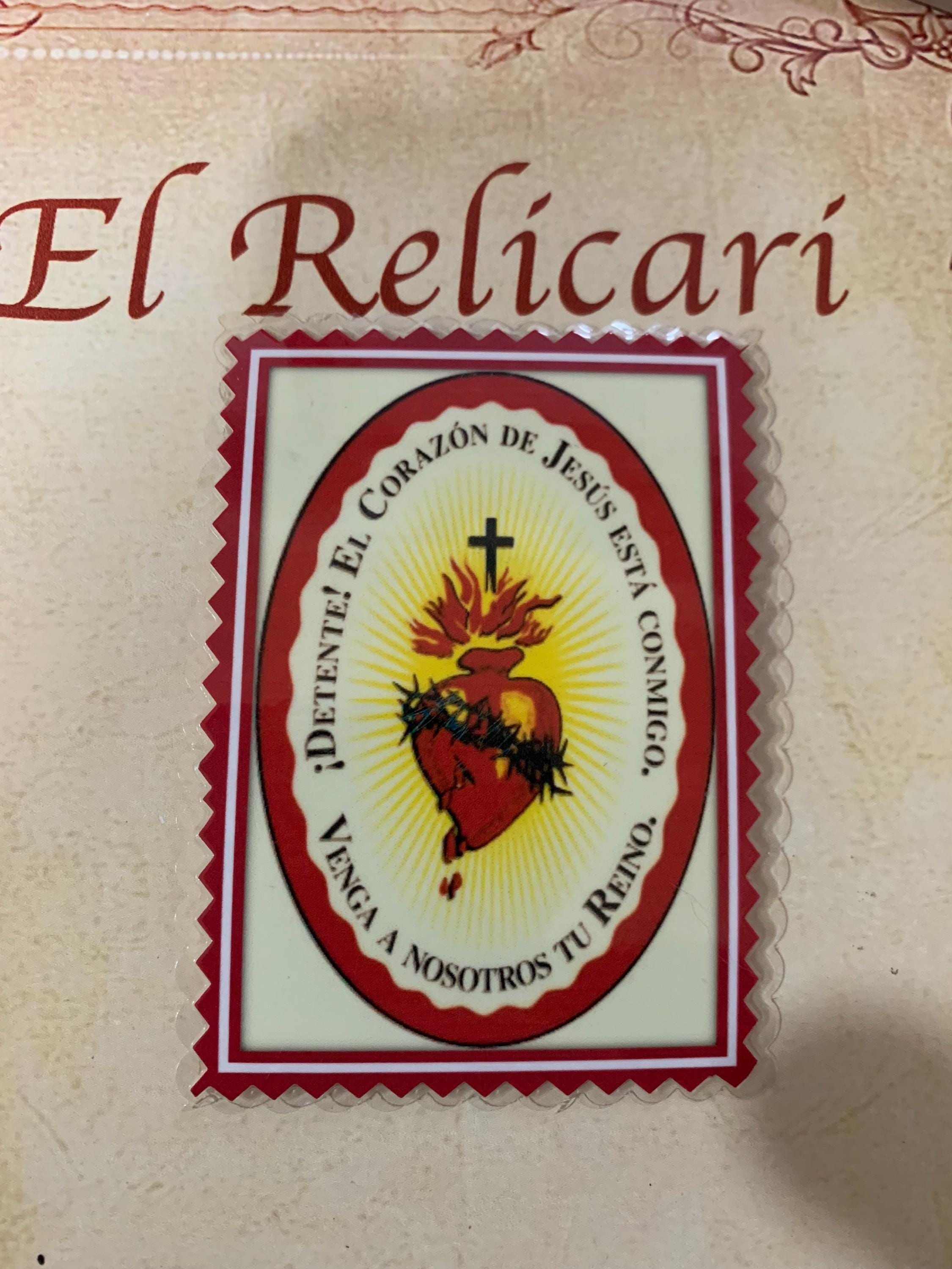 STOP! The Sacred Heart of Jesus is with me. Laminated Cards.