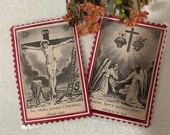 RED SCAPULAR of the Passion of Our Lord. Laminated cards, printed on both sides.