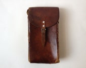 Vintage Leather Ammunition Pouch/ Vintage Military Case/ Ammunition Holder Case/ Dark Brown Leather Case/ Home Decor