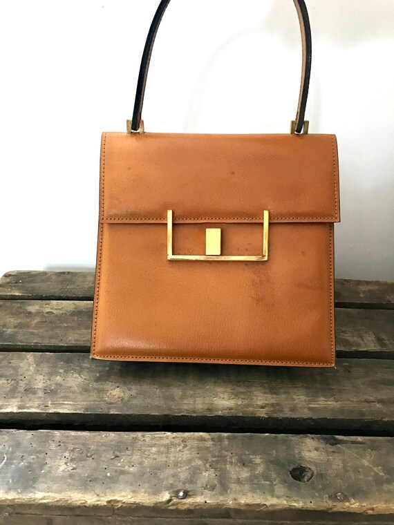 60's Leather Handbag. 60's Purse. Vintage Leather