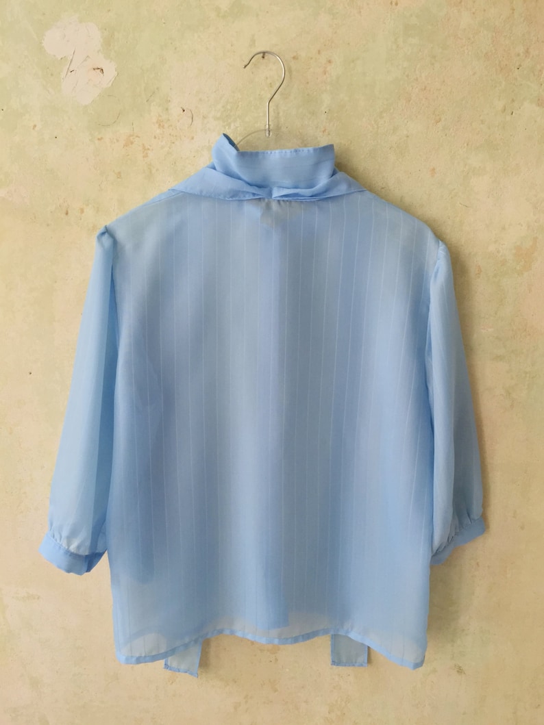 M UK 8-10 36-38 Sheer 70s Vintage Bow Blouse Size S US 4-6