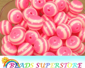 5 pcs 20mm light pink lavender stripe chunky bubblegum beads DIY necklace supply