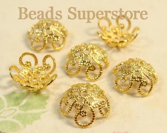 20pcs, 10 mm x 4.5 mm Gold Plated Brass Flower Bead Cap - Nickel Free and Lead Free