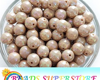 12mm Taupe AB Solid Chunky Bubblegum Perles rondes, Perles de gumball solides, Perles chunky acryliques, 20pcs