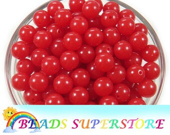 12mm Neon Red Solid Chunky Bubblegum Round Beads, Gumball Beads, Acrylic Chunky Beads, 20pcs